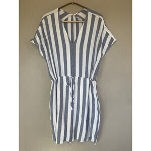 Rails Clothing Women’s Wren Seattle Stripe Linen Dress Size M Tie Waist V Neck